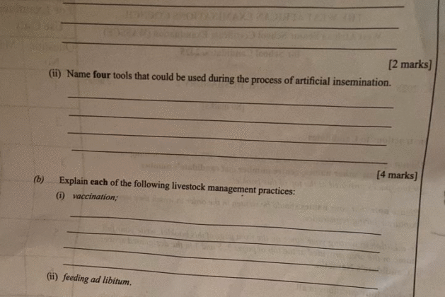 WAEC Animal Husbandry (Alt B) Questions and Answers 2025
