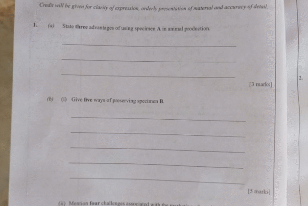WAEC Animal Husbandry (Alt B) Practical Answers 2025 