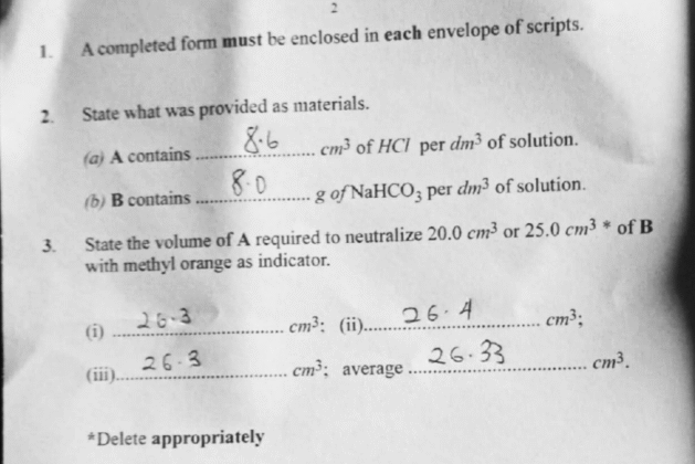 WAEC Chemistry Practical Answers Tuesday May 20th 2025