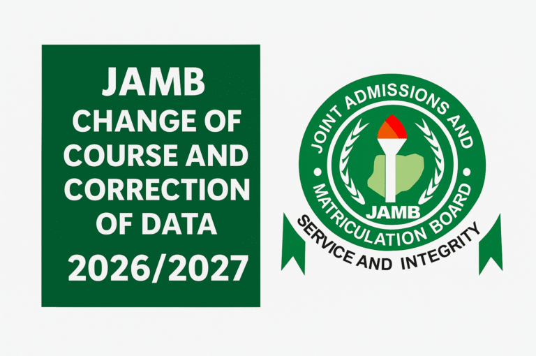 JAMB Change of Course and Correction of Data 2026/2027